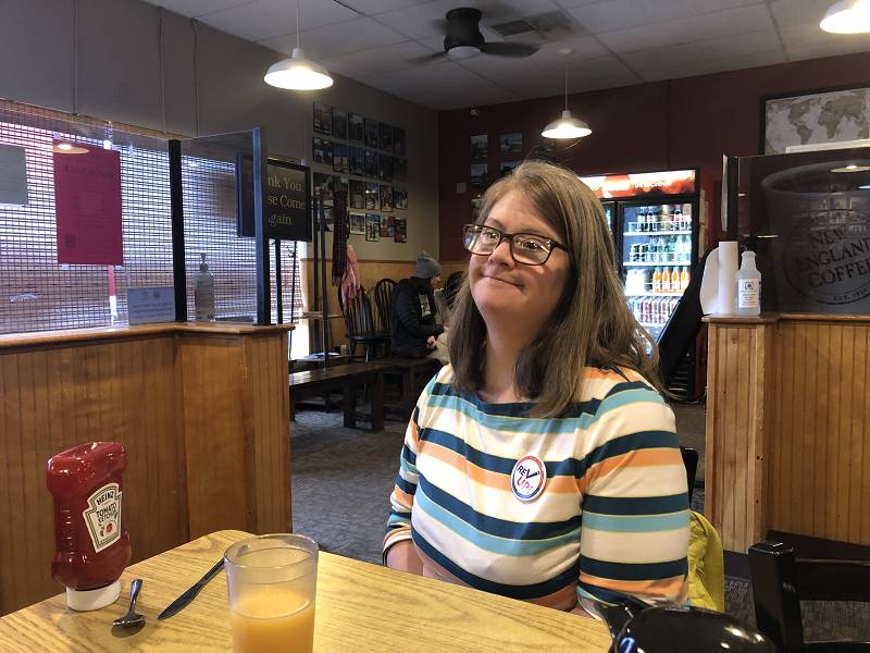 [ Patricia having breakfast out ]